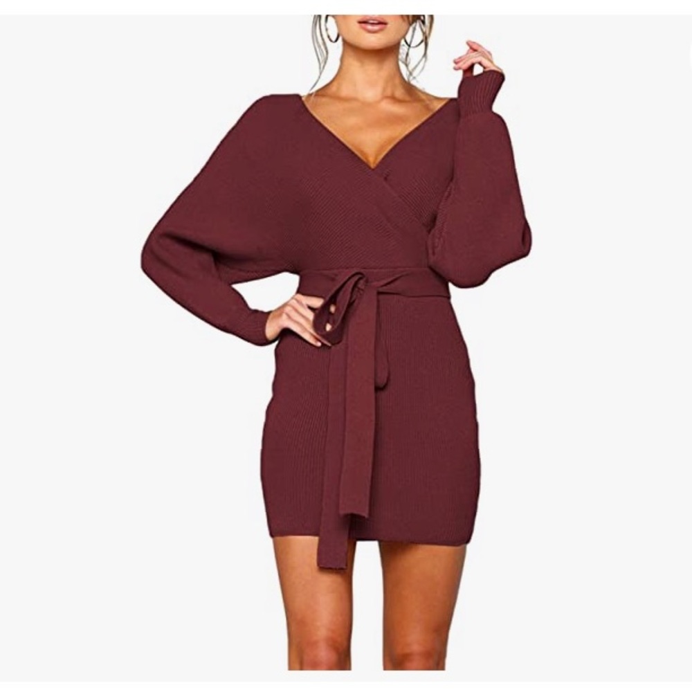 Sweater Dress Sexy Backless Wrap Knitted Mini Dress no belt (Brand new with tag)